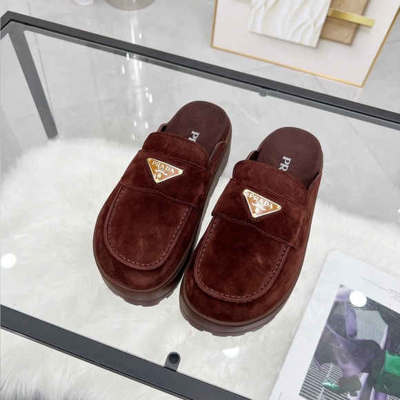 Meet the Posher Shoes - Prada women's brown Velcro slippers